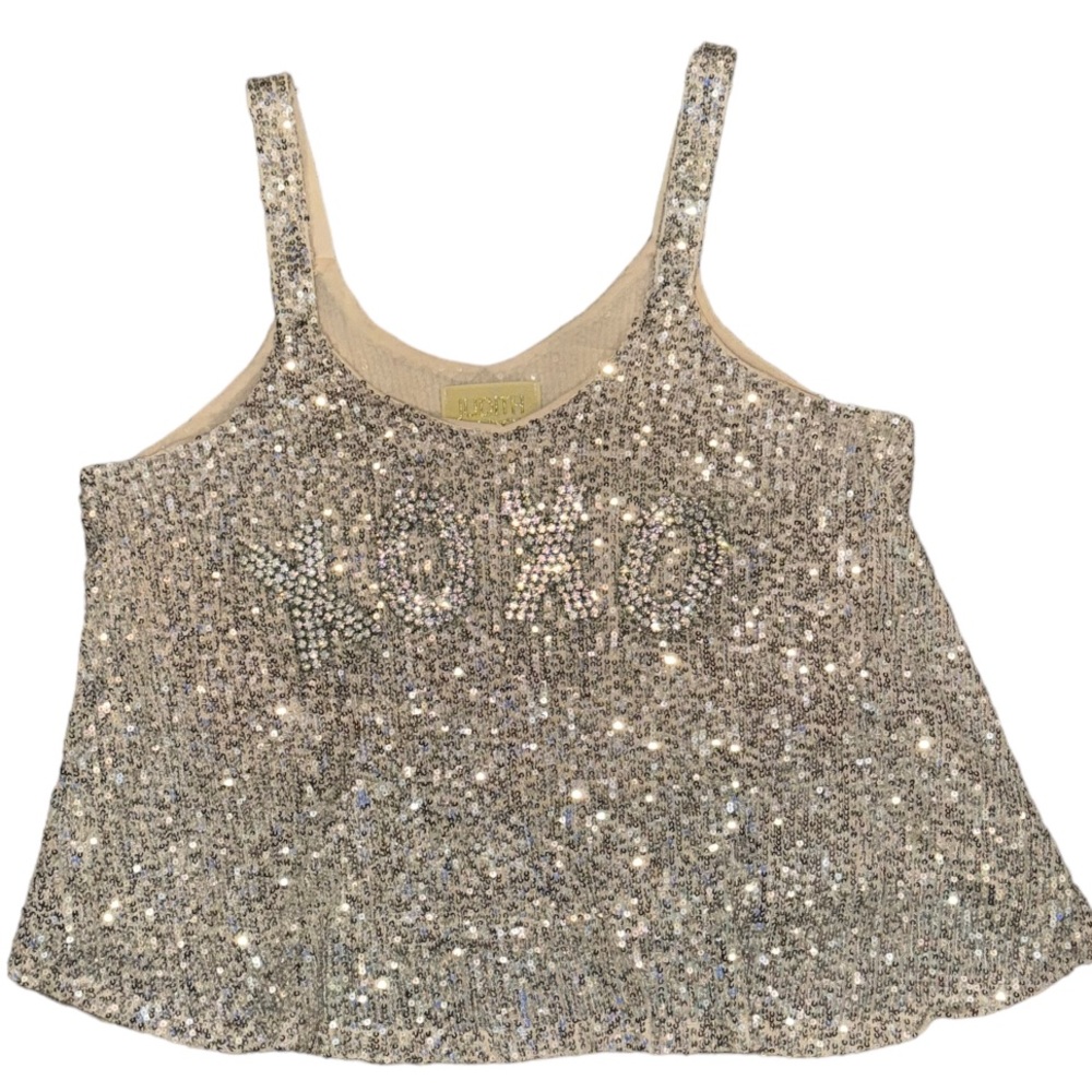 Judith March Silver Sequinned & Crystal XOXO Sleeveless Blouse Size Small